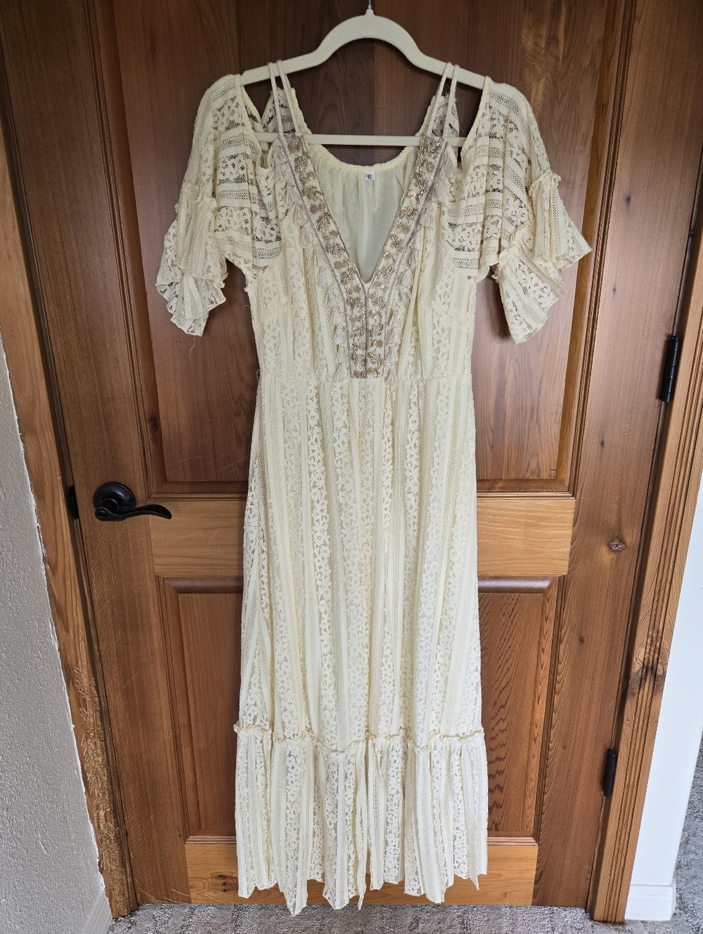 Boho Lace Midi Dress in Cream, Sz. XL
